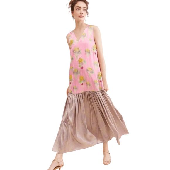 Anthropologie Pink and Tan Maxi Dress - Picture 1 of 7